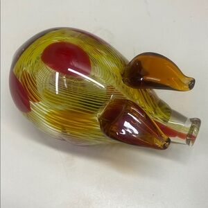 Vintage Pig Blown Glass Figurine Paperweight Yellow Red Brown